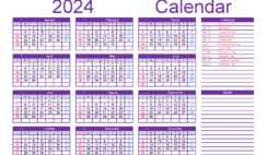 Download print 2024 Calendar A5 Horizontal (24Y063)