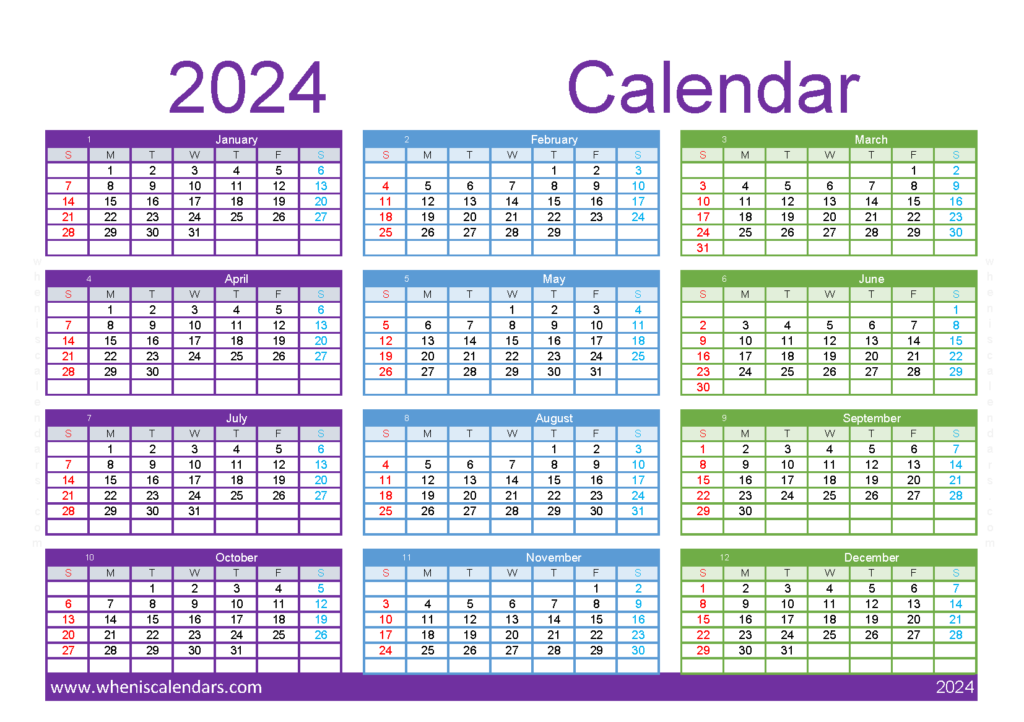 Download desk Calendar 2024 printable A5 Horizontal (24Y153)