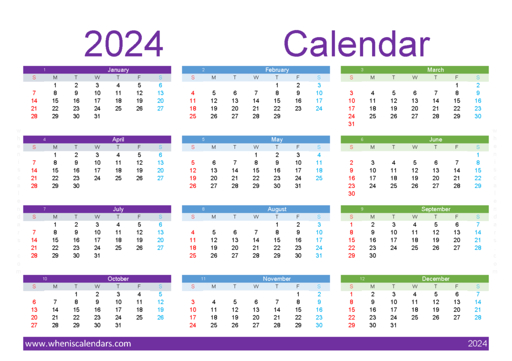 Download downloadable 2024 Calendar A5 Horizontal (24Y154)