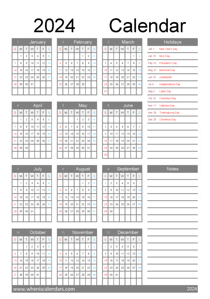 Download 2024 year planner printable A5 Vertical (24Y067)
