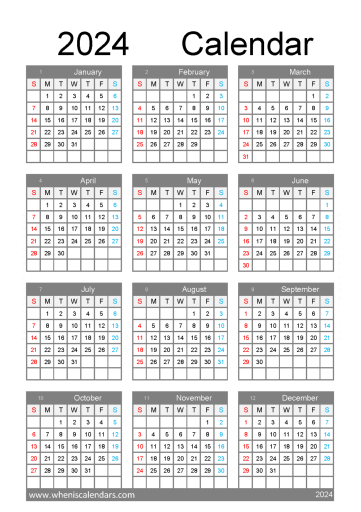 Download 2024 Calendar planner printable A5 Vertical (24Y155)