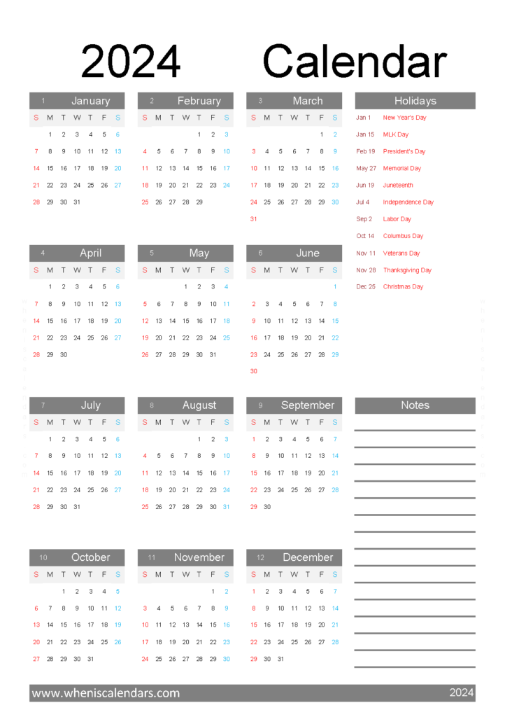 Download 2024 Calendar with week numbers excel A5 Vertical (24Y068)