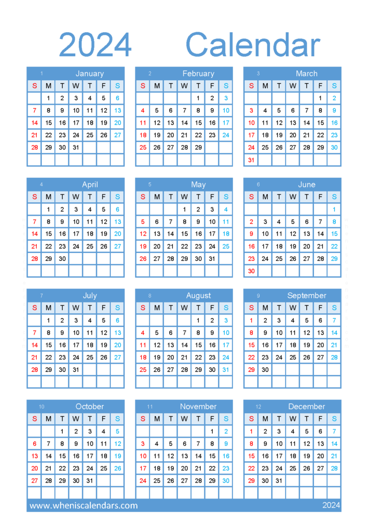 Download 2024 Calendar printable monthly A5 Vertical (24Y157)