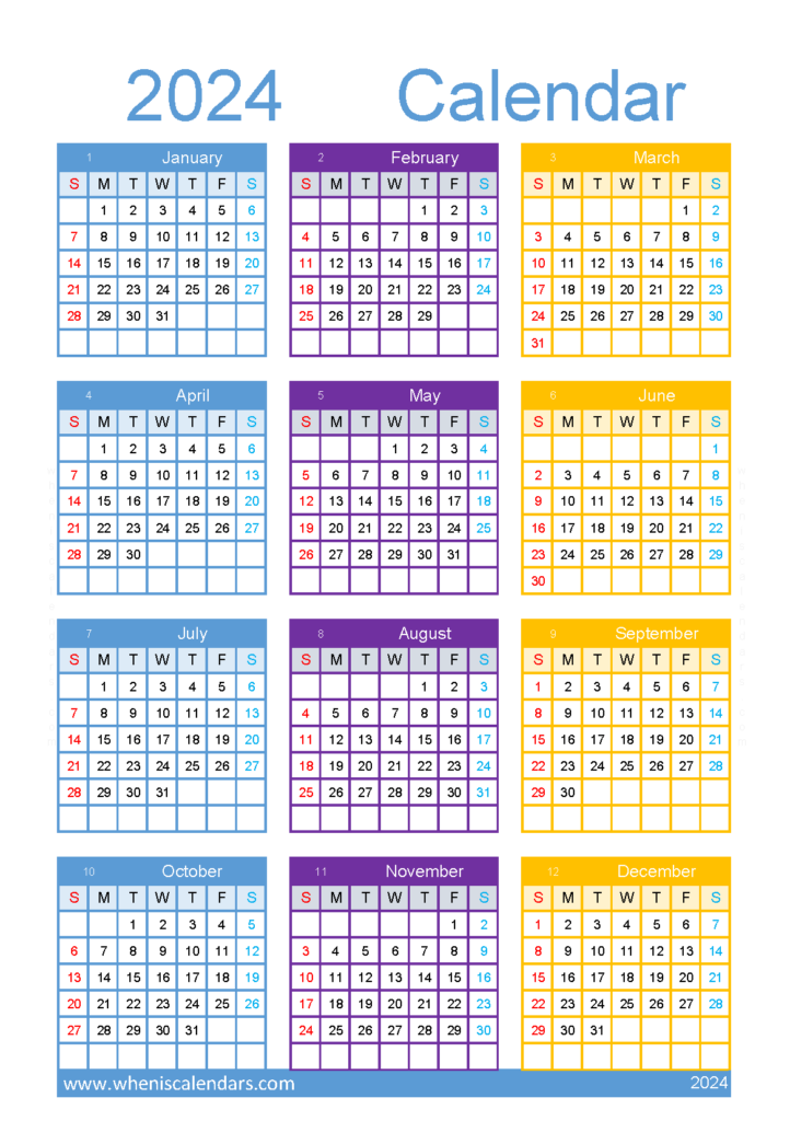 Download 2024 monthly printable Calendar A5 Vertical (24Y159)