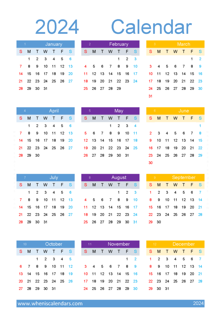 Download printable blank Calendar 2024 A5 Vertical (24Y160)