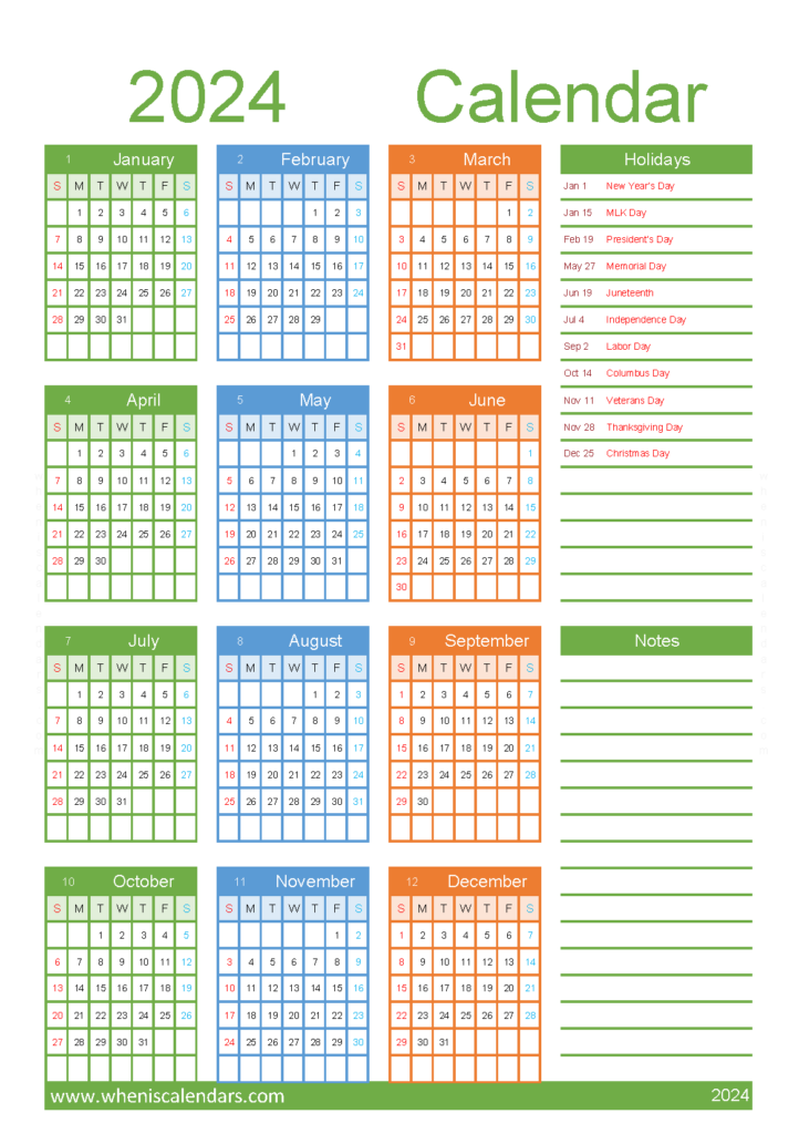 Download 2024 12 month Calendar template A5 Vertical (24Y079)