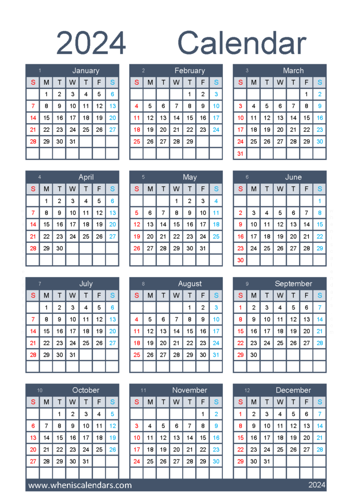 Download free Calendar 2024 template A5 Vertical (24Y169)