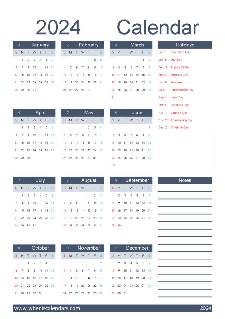 Download free printable Calendar 2024 monthly A5 Vertical (24Y082)