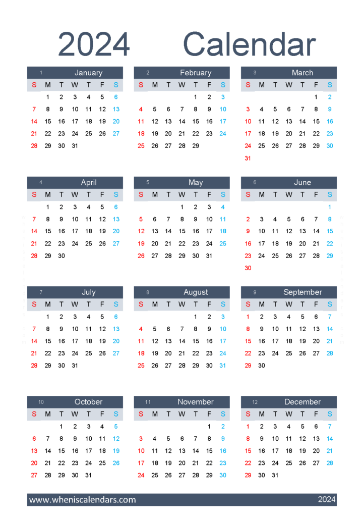Download 12 month Calendar template 2024 A5 Vertical (24Y170)