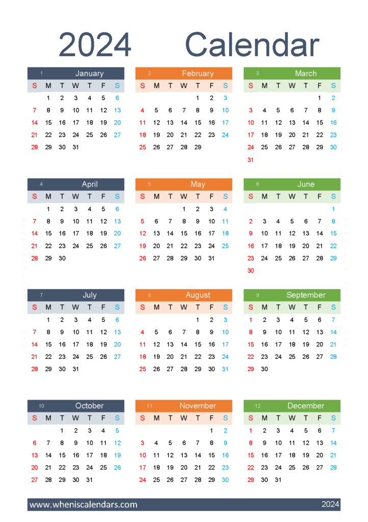 Download cute printable Calendar 2024 A5 Vertical (24Y172)