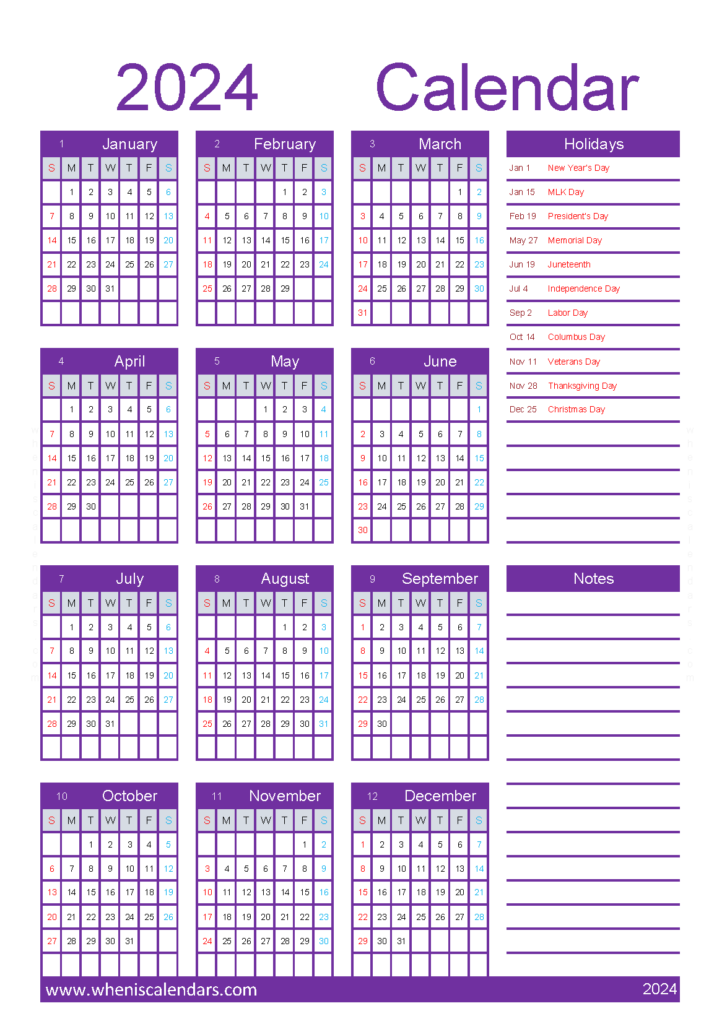 Download 2024 printable monthly Calendar with holidays A5 Vertical (24Y085)