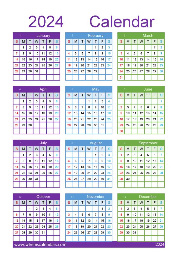 Download printable 2024 Calendar A5 Vertical (24Y175)