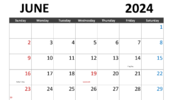 cute June 2024 Printable Calendar J6281