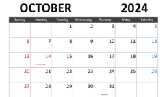 cute October 2024 Printable Calendar O1281