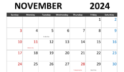 cute November 2024 Printable Calendar N1281