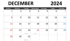cute December 2024 Printable Calendar D1281