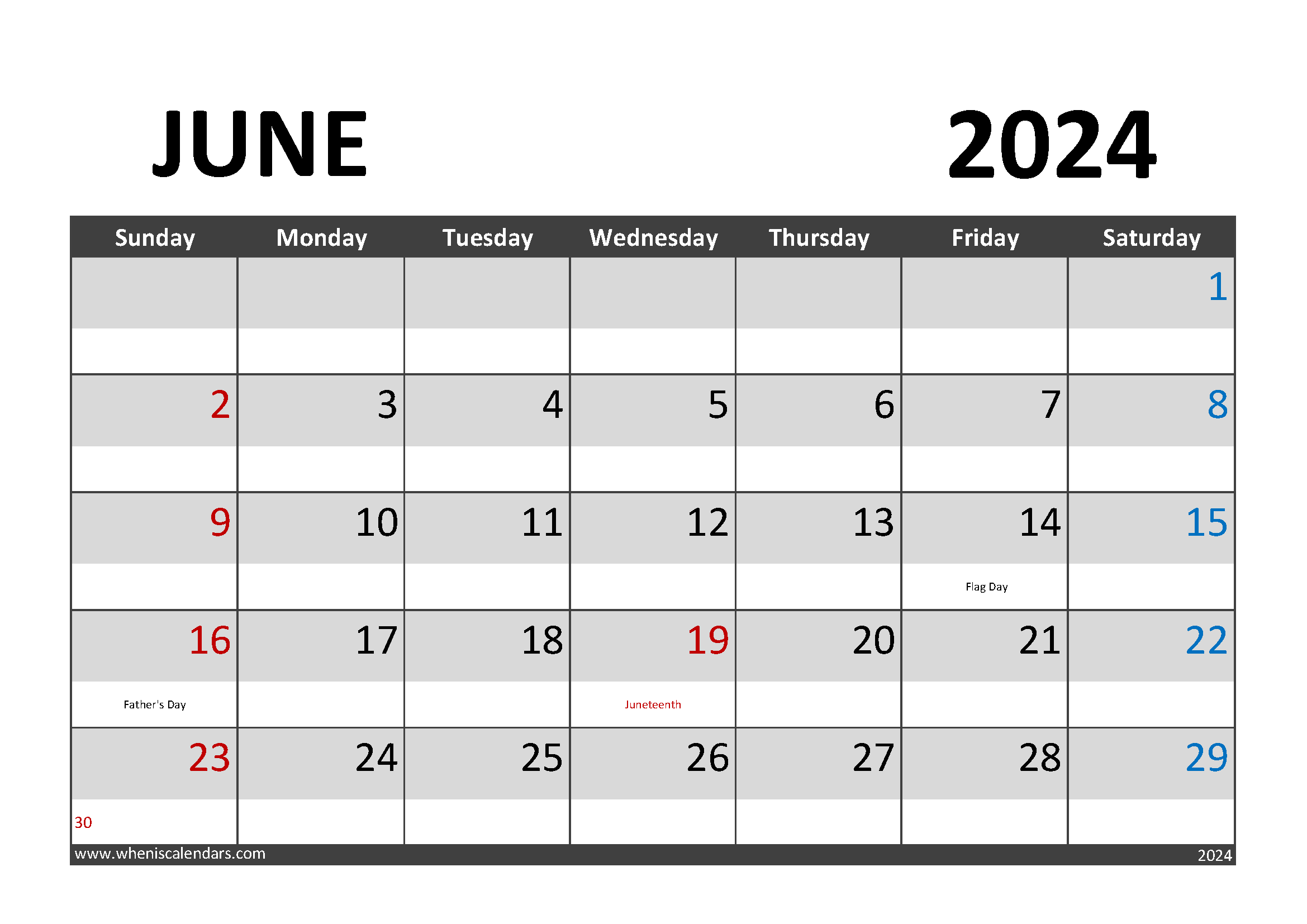 Download June 2024 Calendar pdf A4 Horizontal 64002