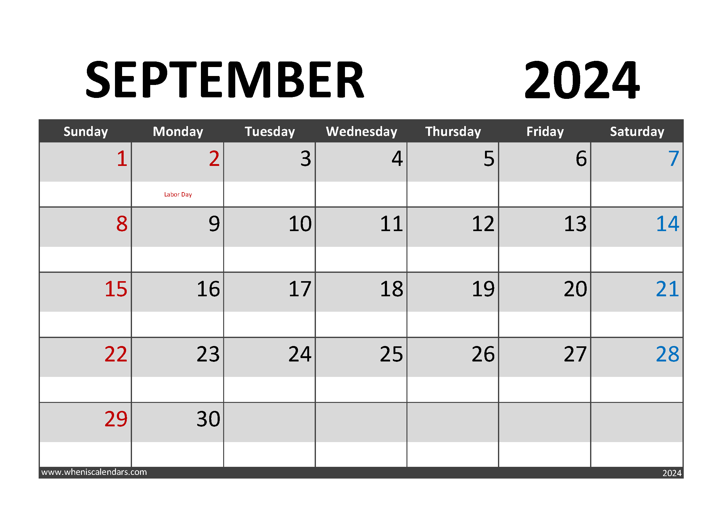 Download September 2024 Calendar pdf A4 Horizontal 94002