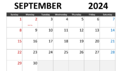 Calendar September 2024 Print S9283