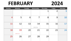 February Calendar 2024 Blank F2284