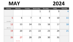 May Calendar 2024 Blank M5284