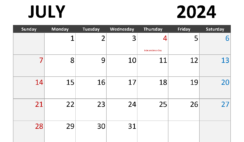 July Calendar 2024 Blank J7284