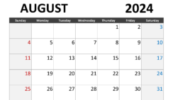 August Calendar 2024 Blank A8284