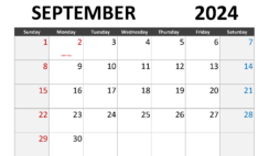 September Calendar 2024 Blank S9284