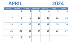Blank Apr Calendar 2024 A4286