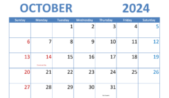 Blank Oct Calendar 2024 O1286