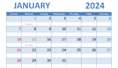 Download Free January 2024 Calendar Printable A4 Horizontal J4007