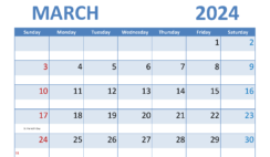 Blank Calendar Template March 2024 Printable M3287