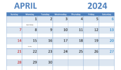 Blank Calendar Template April 2024 Printable A4287