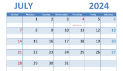 Blank Calendar Template July 2024 Printable J7287