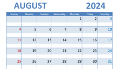 Blank Calendar Template August 2024 Printable A8287