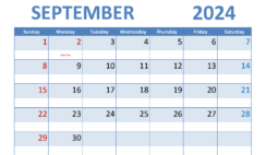 Blank Calendar Template September 2024 Printable S9287