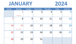 Download Blank January 2024 Calendar A4 Horizontal J4008