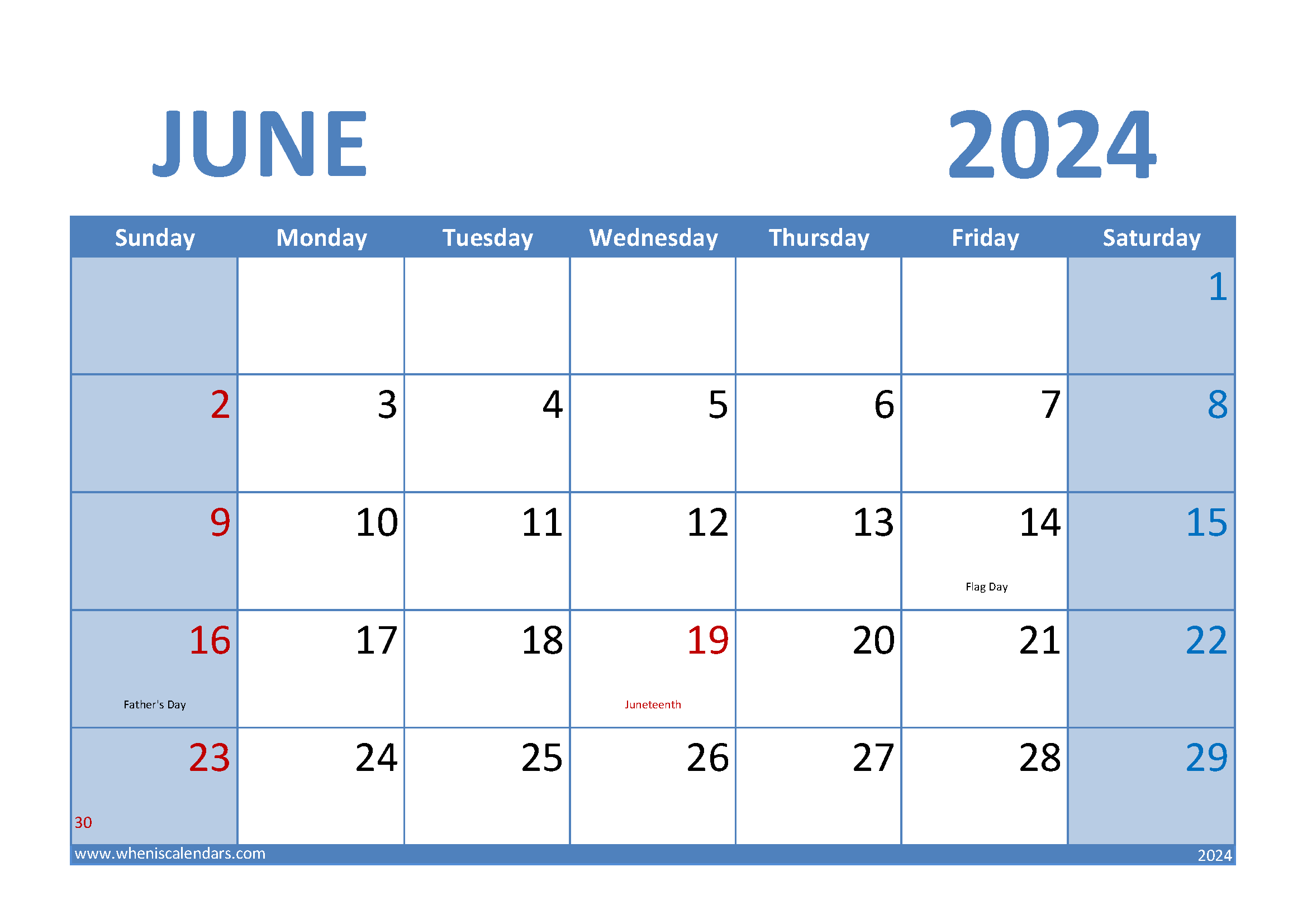 Download June 2024 Calendar A4 A4 Horizontal 64009