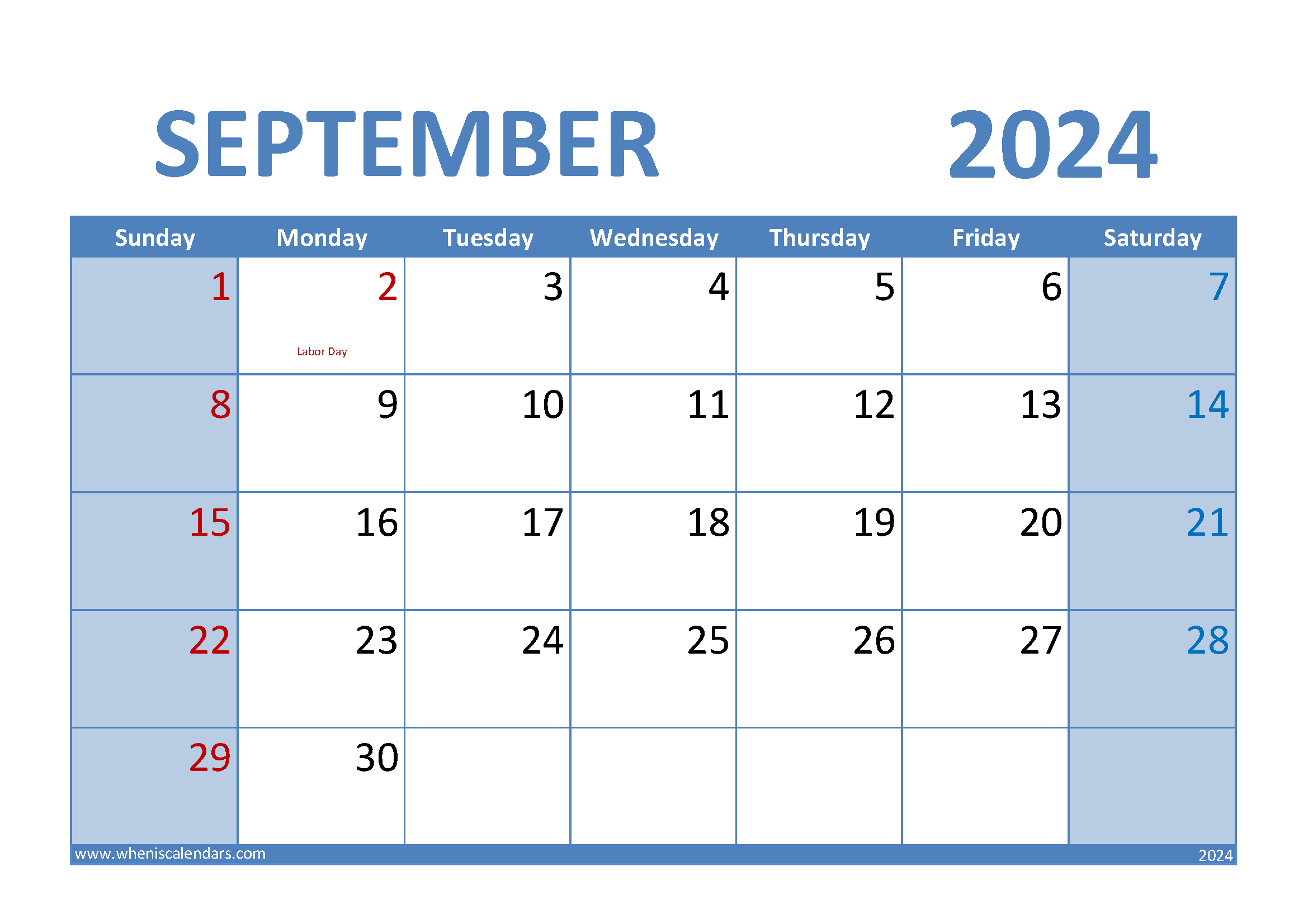 Download September 2024 Calendar A4 A4 Horizontal 94009