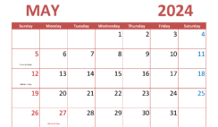May 2024 desk Calendar Printable M5291