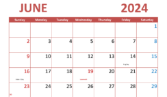 June 2024 desk Calendar Printable J6291