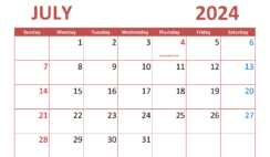 July 2024 desk Calendar Printable J7291