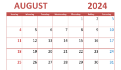 August 2024 desk Calendar Printable A8291