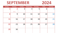 September 2024 desk Calendar Printable S9291