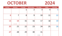 October 2024 desk Calendar Printable O1291