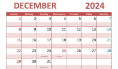 Large Print December 2024 Calendar D1292