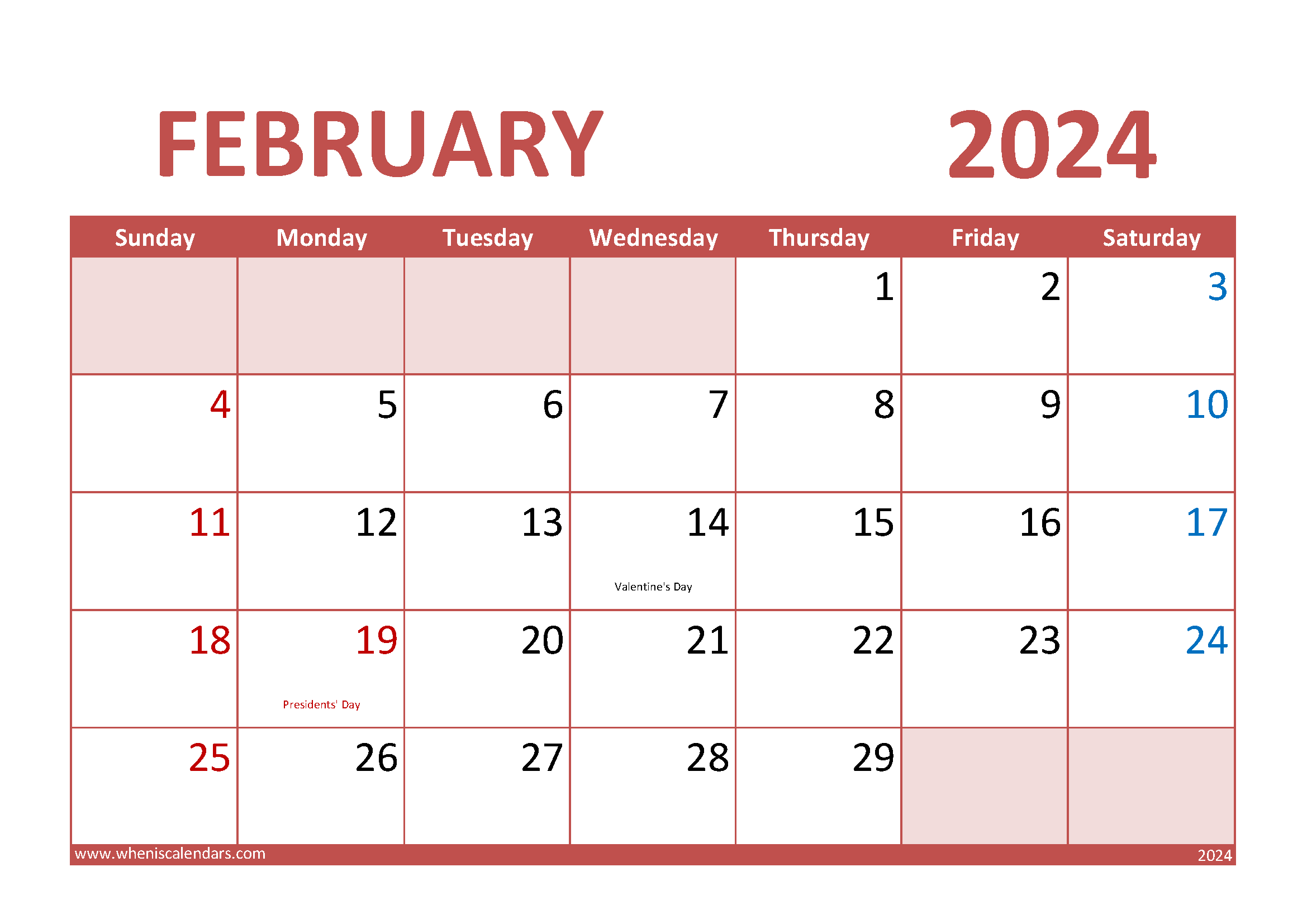 Download special days in February 2024 A4 Horizontal 24013