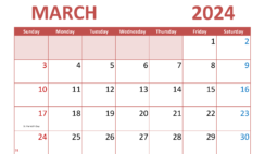 Calendar March 2024 Printable Free M3293