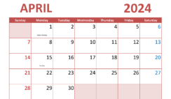 Calendar April 2024 Printable Free A4293