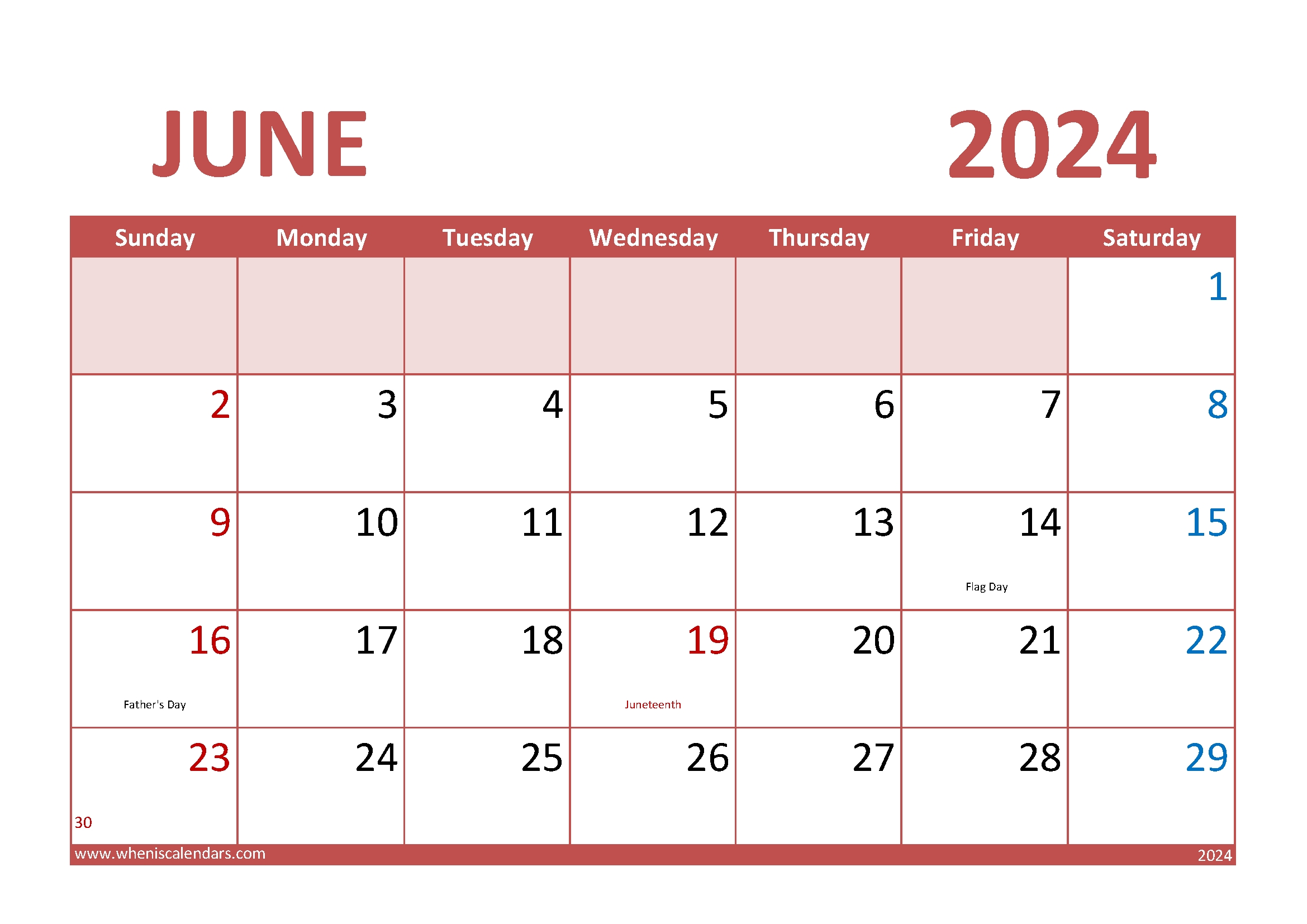 Download special days in June 2024 A4 Horizontal 64013